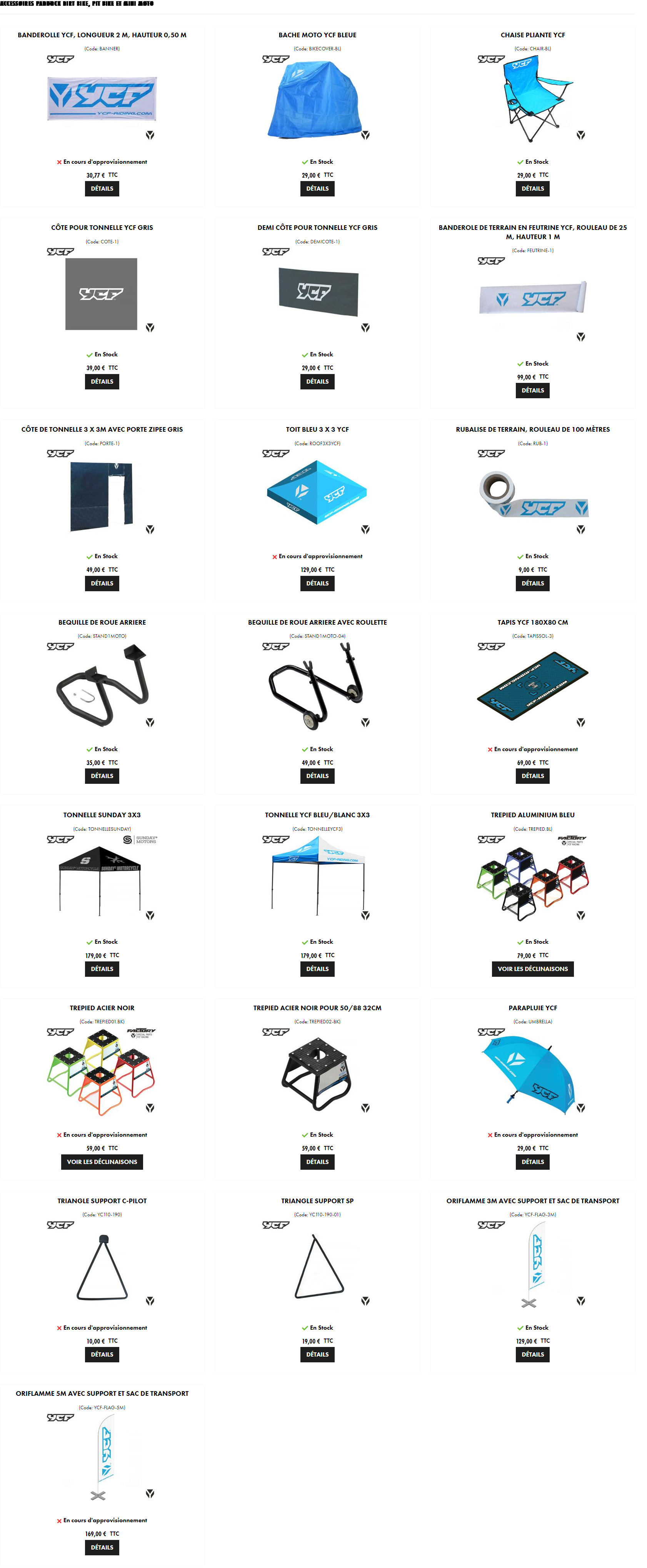 catalogue paddock YCF SLD Motos