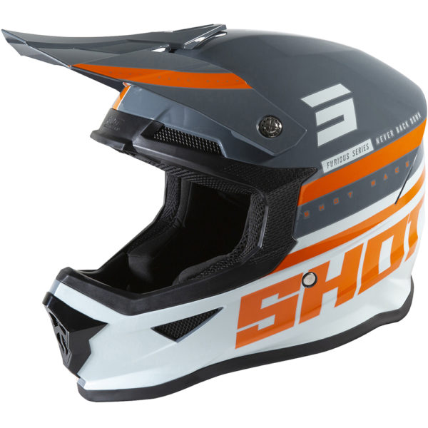 Casque cross enfant Shot moto quad furious kid roll orange blue